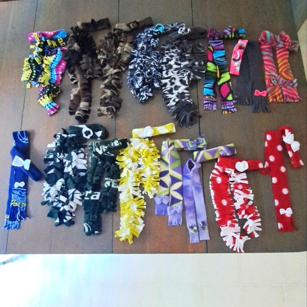 18in doll scarf headband sets. Camo, michigan State,  Michigan, 16 total in set.